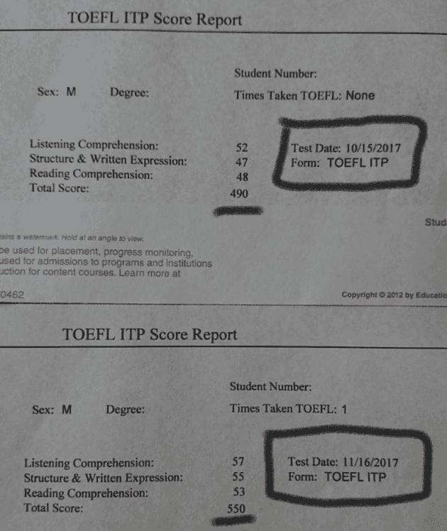 TOEFLの結果
